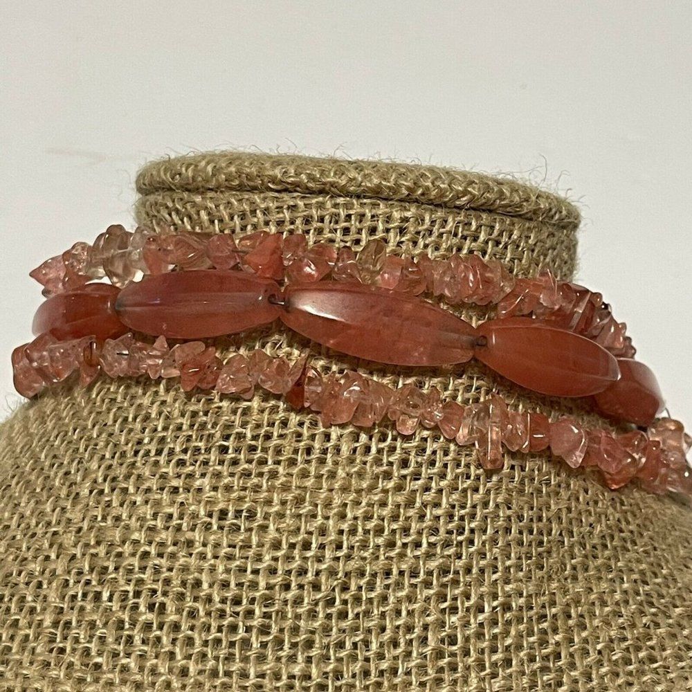 pink Acrylic chip Stone multi strand beaded bracelet  Lobster Clasp Boho Natural